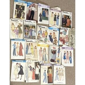 Lot of  20 Vintage Sewing Patterns 70s 80s +  Boho Retro bell bottoms